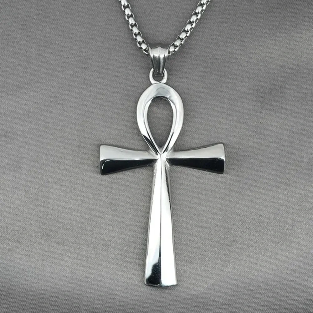 NWT Silver Plated Egyptian Ankh Cross Pendant Necklace Unisex Key of Life